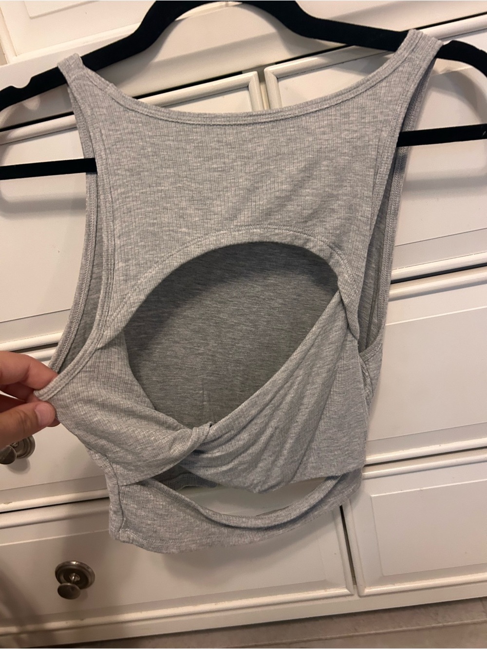 Aerie Open Back tank- Women’s Twist-Back Ribbed Tank Top - Gray